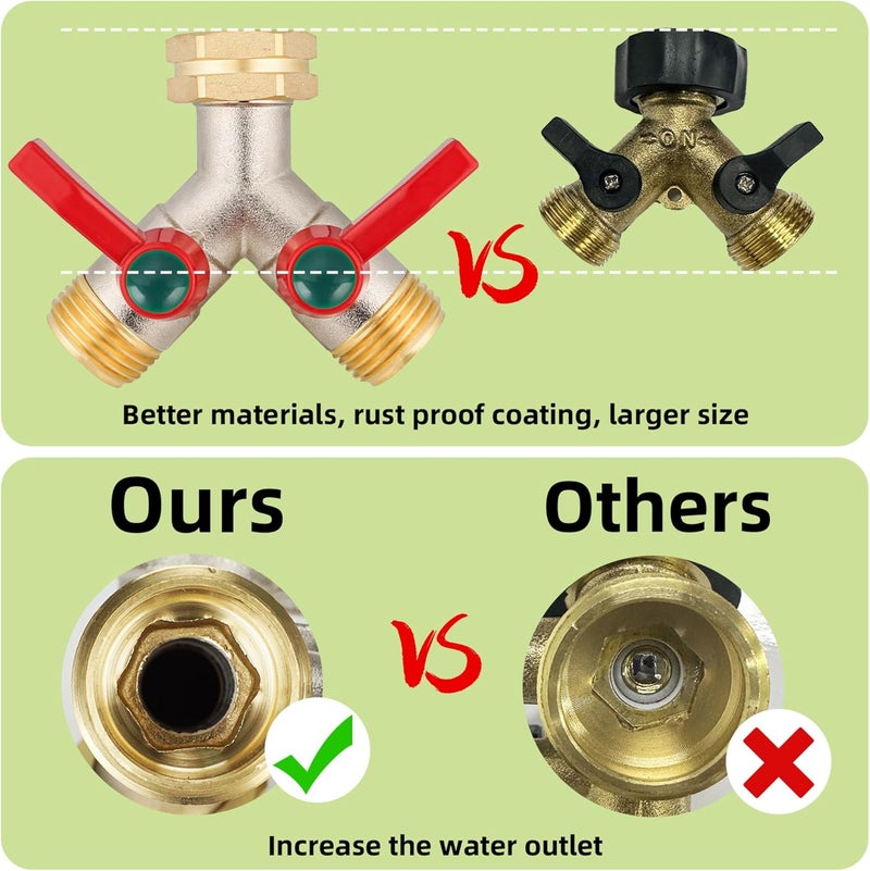 DINGBAI Garden Hose Splitter High Flow, 3/4”GHT Inlet Brass Heavy Duty Full Flow Hose Splitter 2-Way, Hose Y-Valve Faucet Splitter, Runner and Large Outlet with Extended Handle. - Image 2